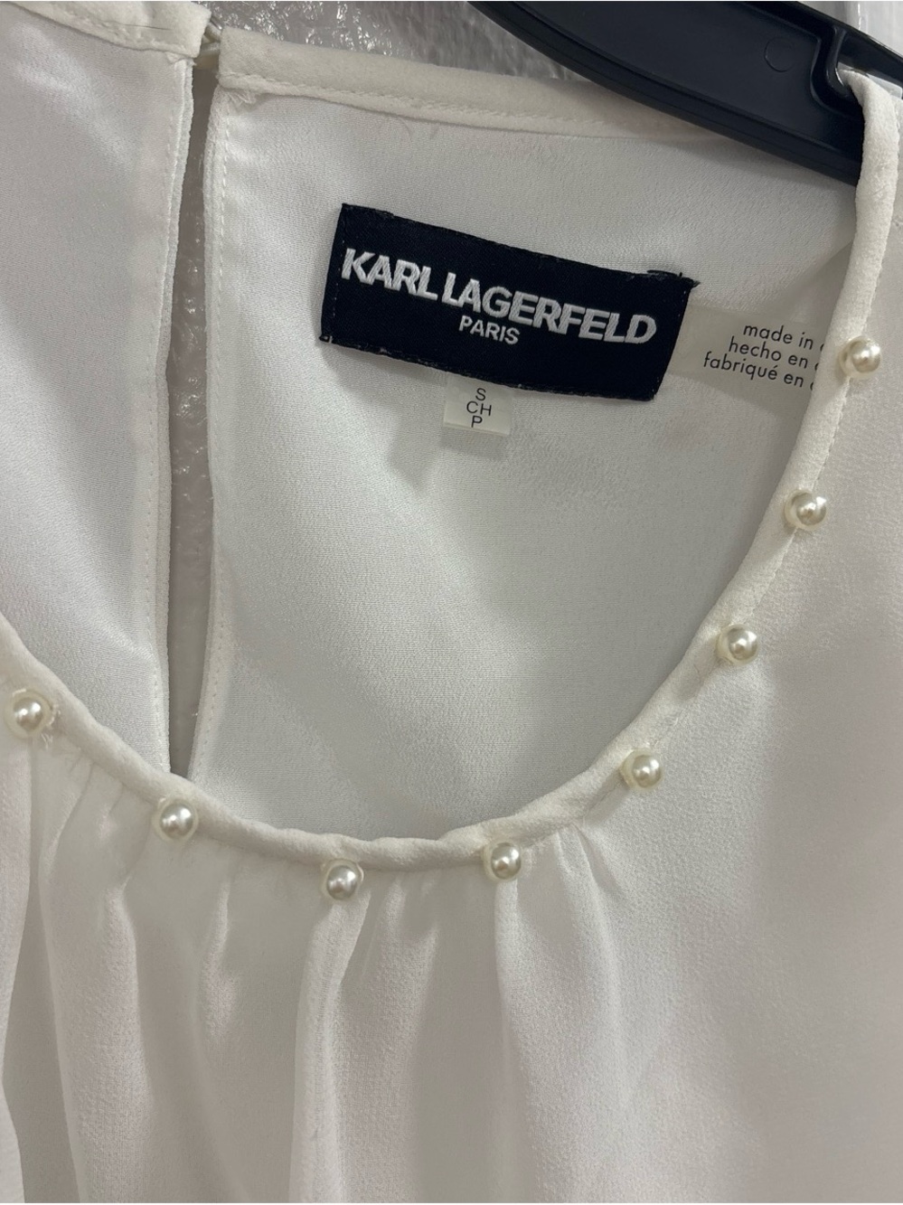 Karl Lagerfeld Paris White Pearl-Trim Blouse